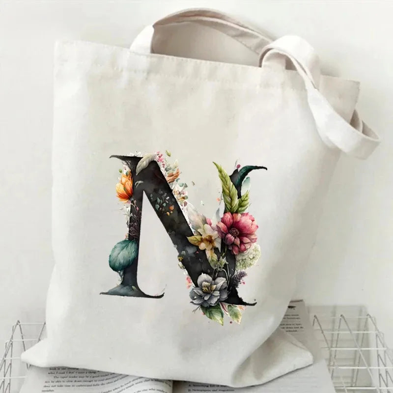 Harajuku Letter & Flower Canvas Tote | Eco Reusable Shopping Bag Luxegan