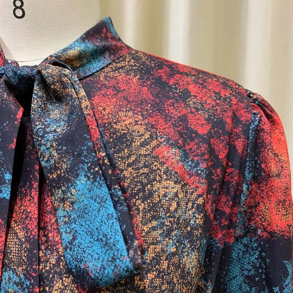 Elegant Vintage Dresses for Women Bow Collar Full Sleeve Belt Waisted A Line Mid Calf Birthday Party Dinner Vestidos Mujer Dress