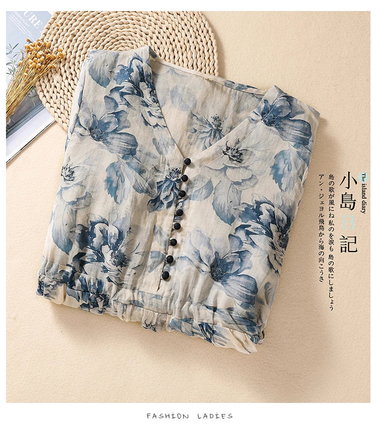 Print Bohemian V-Neck Short Sleeve Slim A-Line Ankle-Length Dress with Fold Detailing – Slight-Stretch Cotton-Polyester Blend, Elasticated Waist, Summer Luxegan