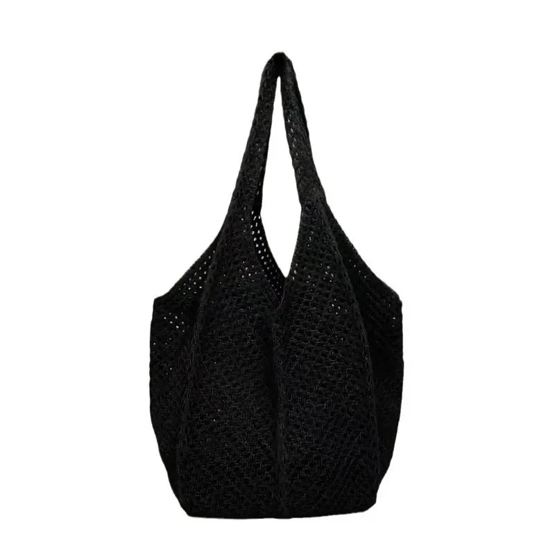 Women’s Solid Crochet Tote Handbag | Hollow Woven Summer Mesh Beach Bag | Large Capacity Aesthetic Knitting Hobo Bag | Casual Underarm Crochet Shoulder Bag Luxegan