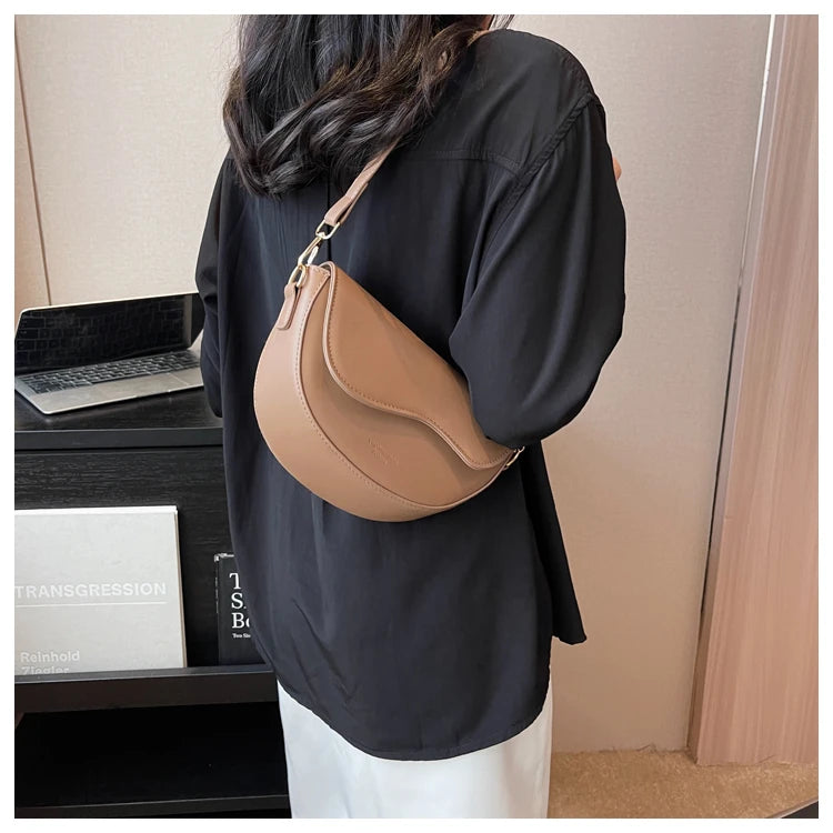 Small Leather Saddle Bag | Vintage Underarm Handbag & Chain Crossbody Purse Luxegan