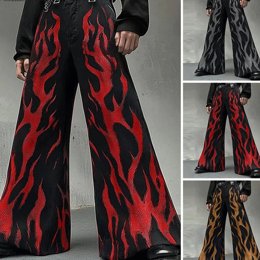 Printed Graffiti Design Trousers | Sophisticated Mid-Waist Wide-Leg Silhouette | Elegant "Full-Length" City Walk Pantalons | "Dignified" Patchwork Leisure Bottoms for Radiant Versatile Styling Luxegan