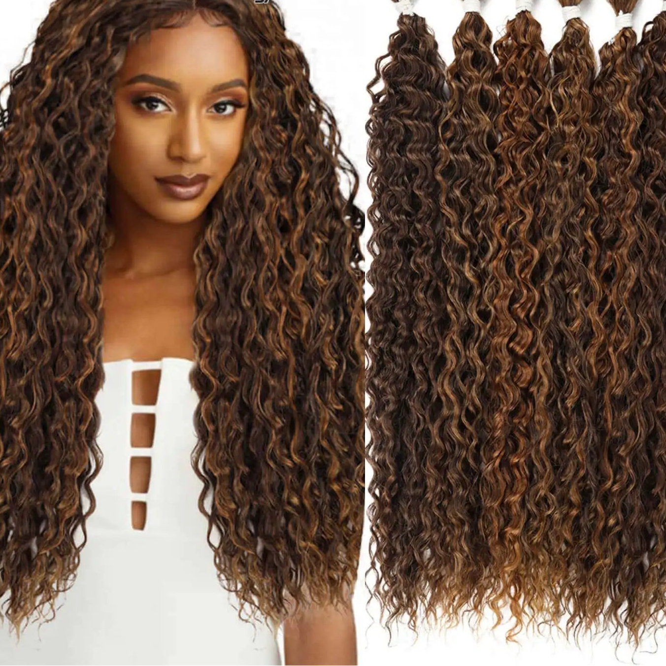 Synthetic Water Wave Hair Bundles | 28–32 Inch Curly Extensions Luxegan