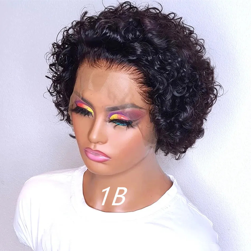 Vibrant Orange Pixie Cut Short Bob Wig - 13x4 Transparent Lace Frontal Human Hair Wig - French Curl Pre-Plucked Brazilian Remy Hair Wig for Women (6 Inch, Glueless) Luxegan