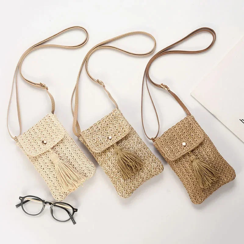 Straw Beach Bag | Bohemian Style Tassel Mini Crossbody Luxegan