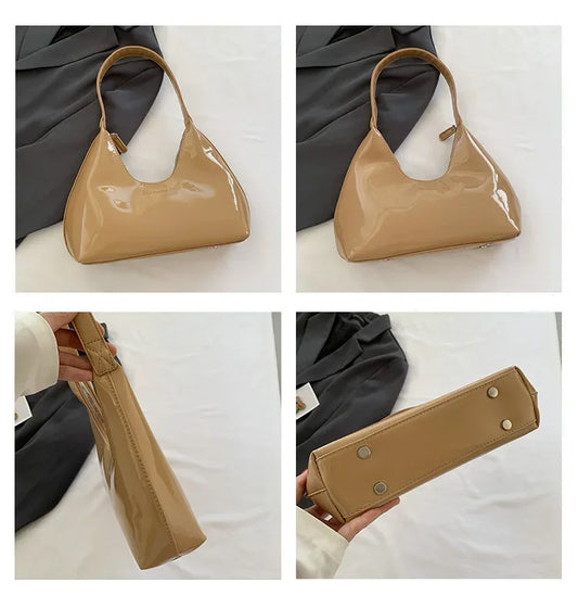 Trendy Designer Solid Shoulder Bags for Women Handbags and Purses | New Fashion Patent Leather Underarm Ladies Tote Bags Luxegan