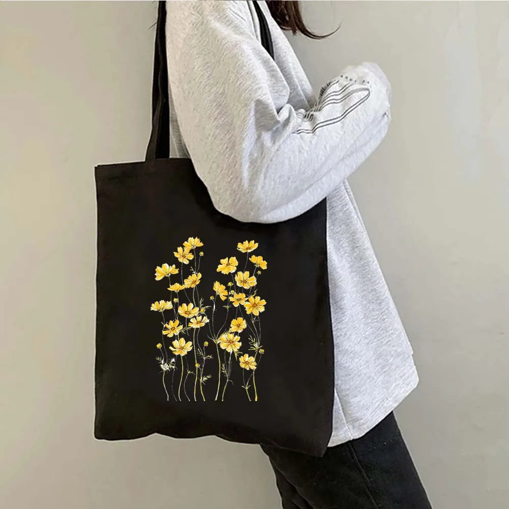 Succulove Floral Cotton Tote Bag | Large Capacity Handbag with Tulips, Hydrangeas, Sunflowers & More (Casual Shoulder Shopper, Eco-Friendly) Luxegan
