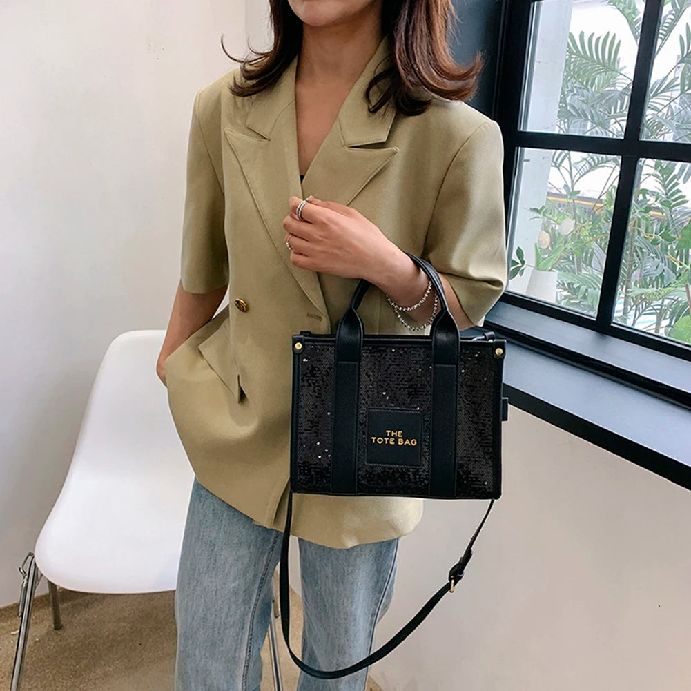 The Tote Bag: Luxury Designer Leather Handbag with Glitter & Sequins Luxegan