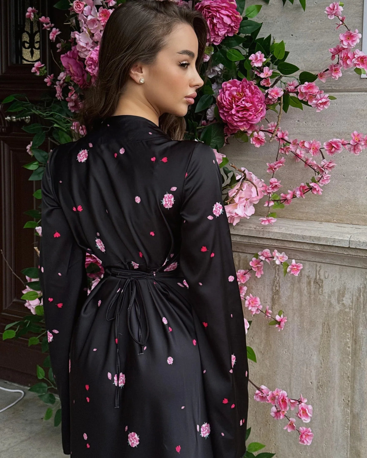 Solid Turn-Down Collar Full-Length Sleeve Slim Fit A-Line Mid-Calf Dress – Natural Waist, High Stretch, All Season Luxegan