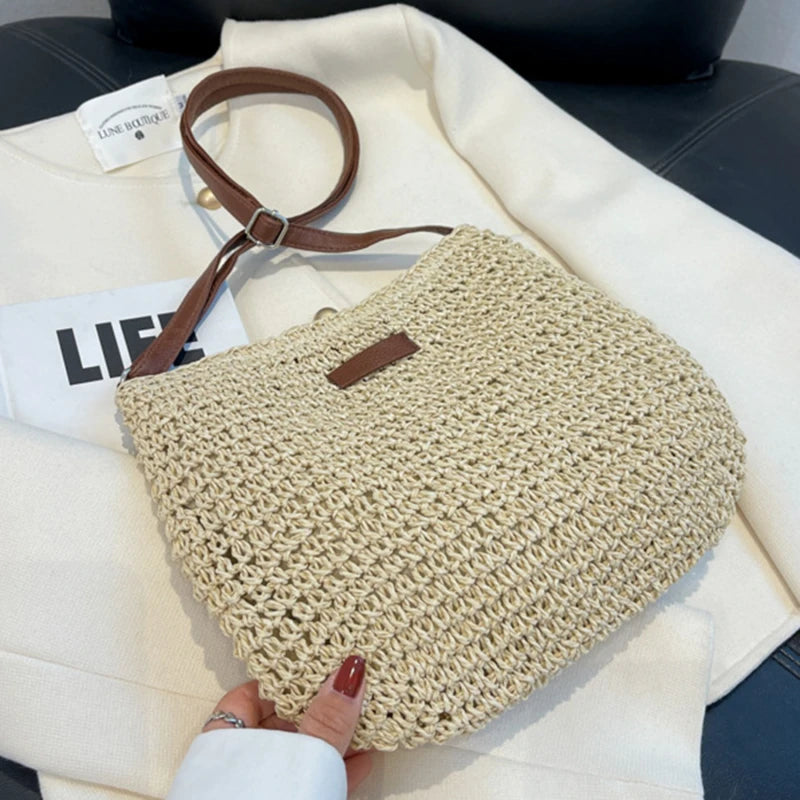 Woven Summer Fashion Straw Bag | High Quality Beach Holiday Crossbody Bag (Large Capacity Shopping Shoulder Handbag for Women) Luxegan
