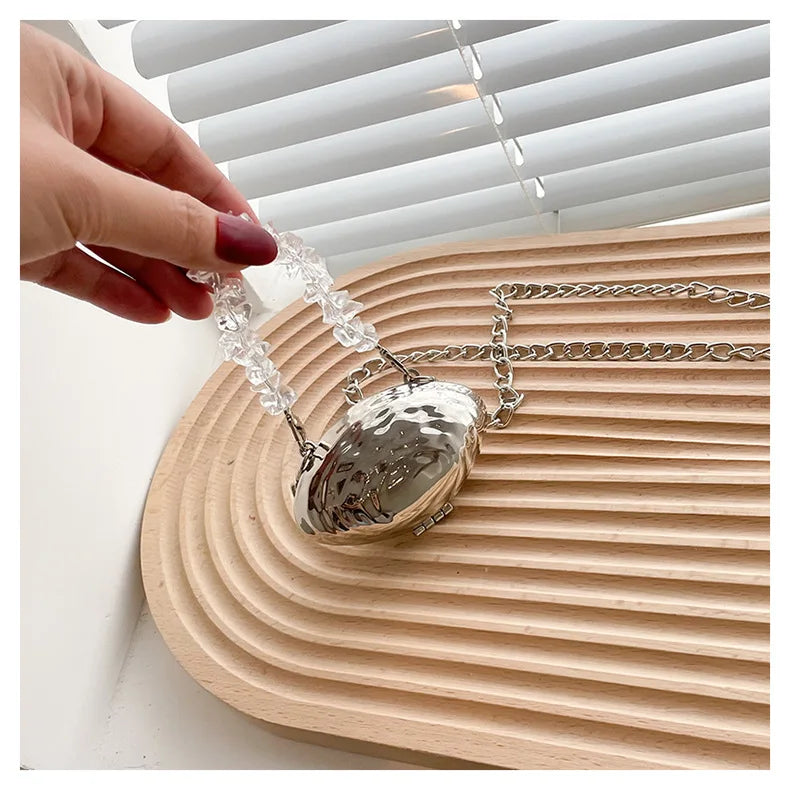 Mini Metallic Shell Bag | Designer Chain Crossbody Purse Luxegan