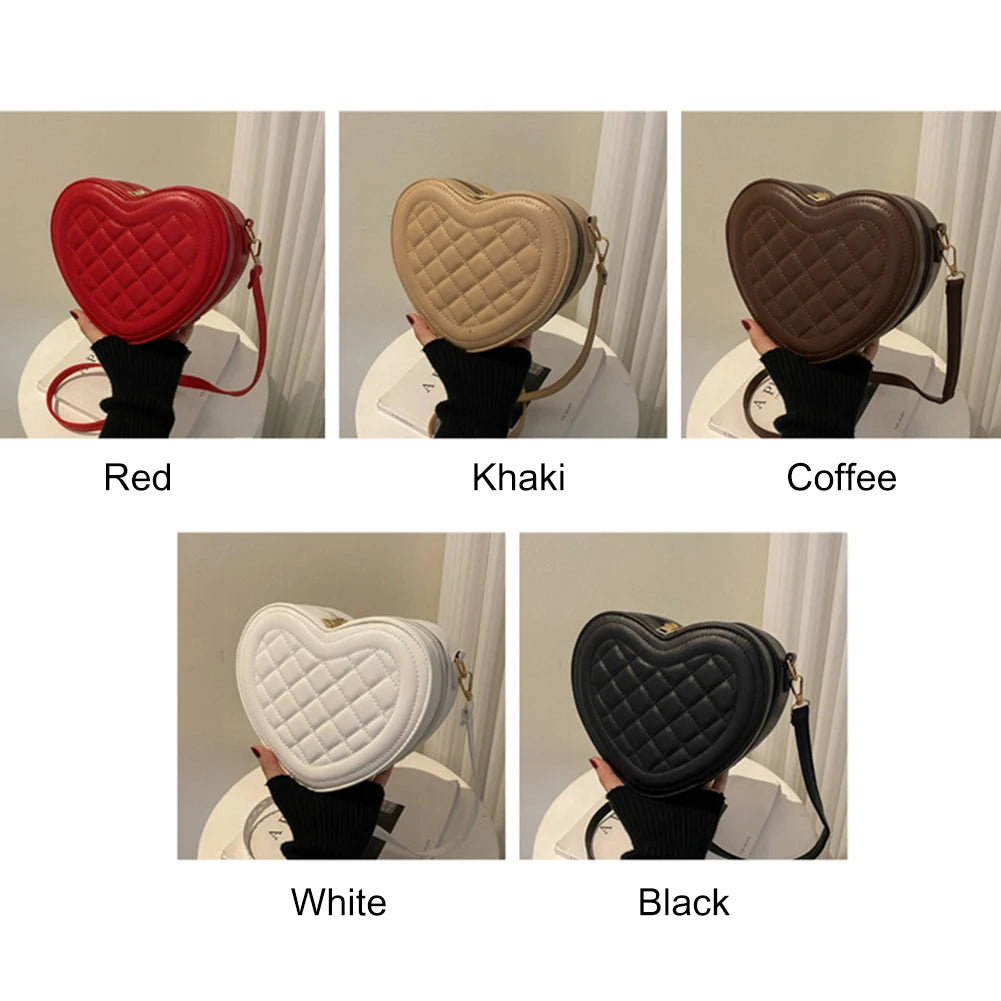 Fashion Love Heart Shaped Crossbody Bag | Rhombic Pattern Leather Chain Totes Luxegan