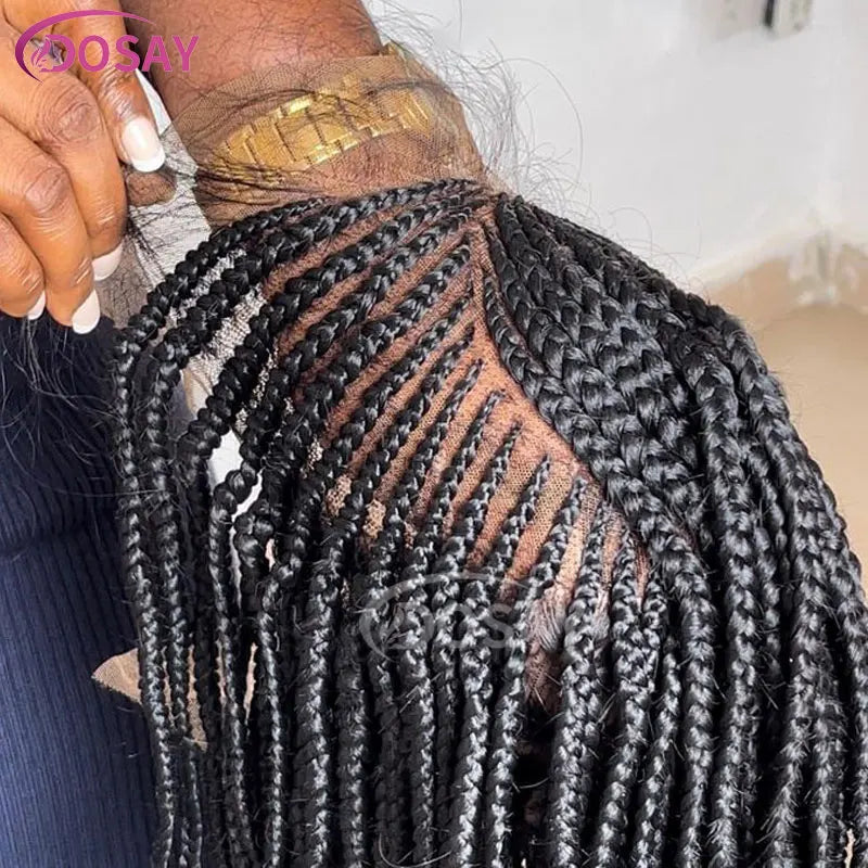 36" Full Lace Frontal Braids Wig Synthetic Side Part Knotless Cornrow Braided Lace Front Wig Twist Braided Faux Locs Braid Wigs Luxegan