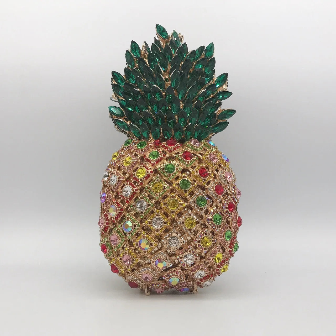 Luxury Metallic Pineapple Evening Clutch | 3D Banquet Day Bag with Silk Lining | Designer Wedding & Party Bucket Purse with Detachable Chain Luxegan