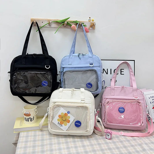 Japanese High School Girls Crossbody Bags | Nylon Teenage Student Tote Book Bag | Transparent Women Handbags JK Kawaii Shoulder Bag Luxegan