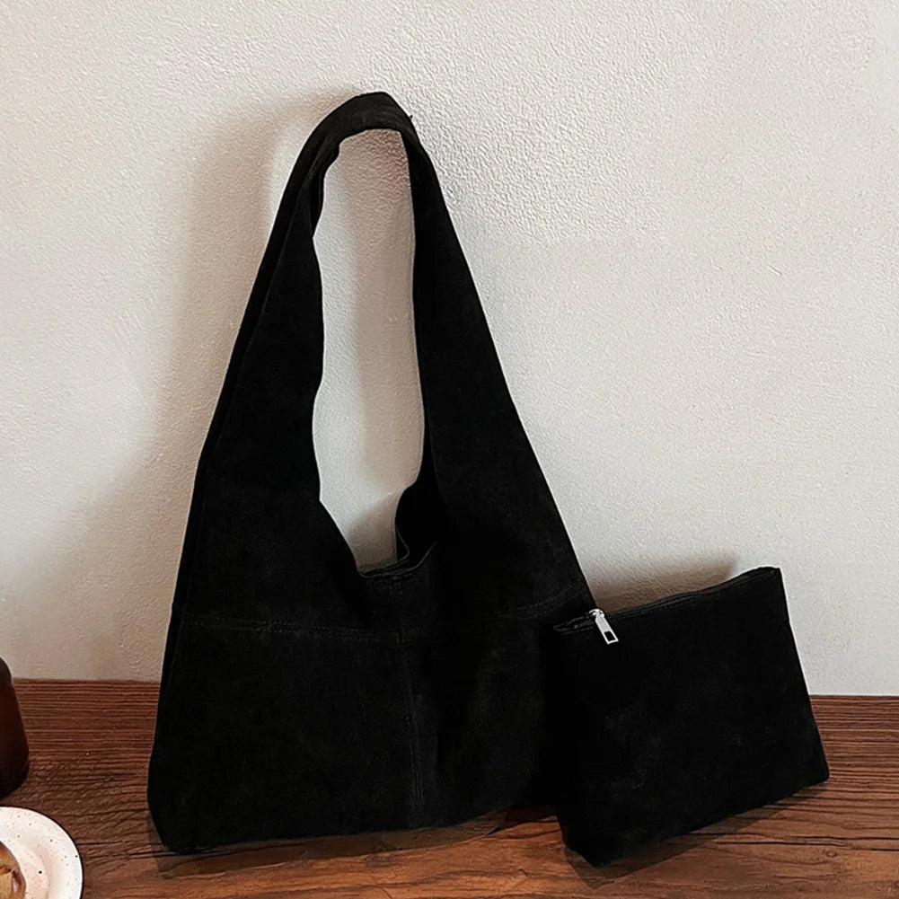 Women's Faux Suede Tote Bag | Vintage Large Capacity Shoulder & Underarm Handbag (Designer Style, Simple Commuting Bag) Luxegan