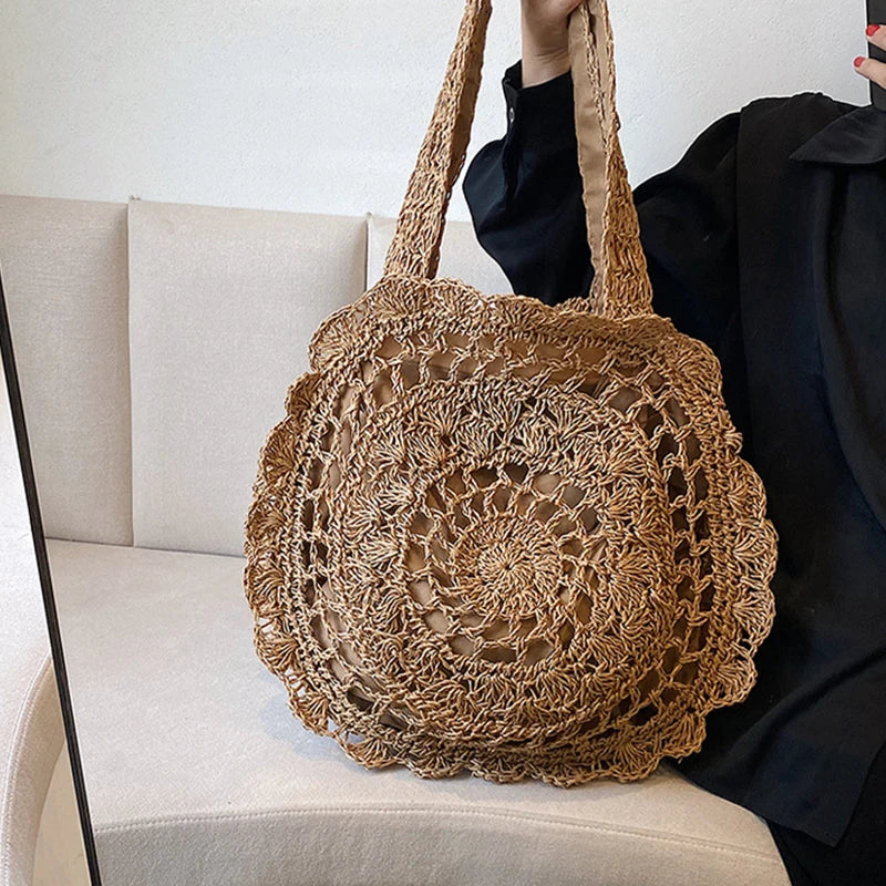 Bohemian Straw Bags for Women | Circle Beach Handbags & Rattan Shoulder Bags Luxegan