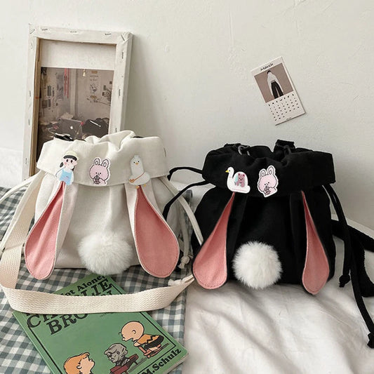 Canvas Cute Rabbit Messenger Bag | Korean Crossbody & Shoulder Bag Luxegan