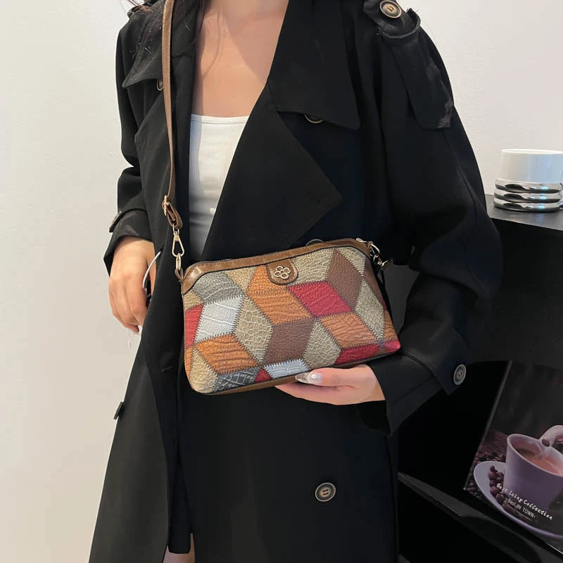 Vintage Designer PU Leather Handbag | Quality Patchwork Messenger Bag for Women | Classic Flap Shoulder Crossbody Purse for Daily Outdoor Use Luxegan