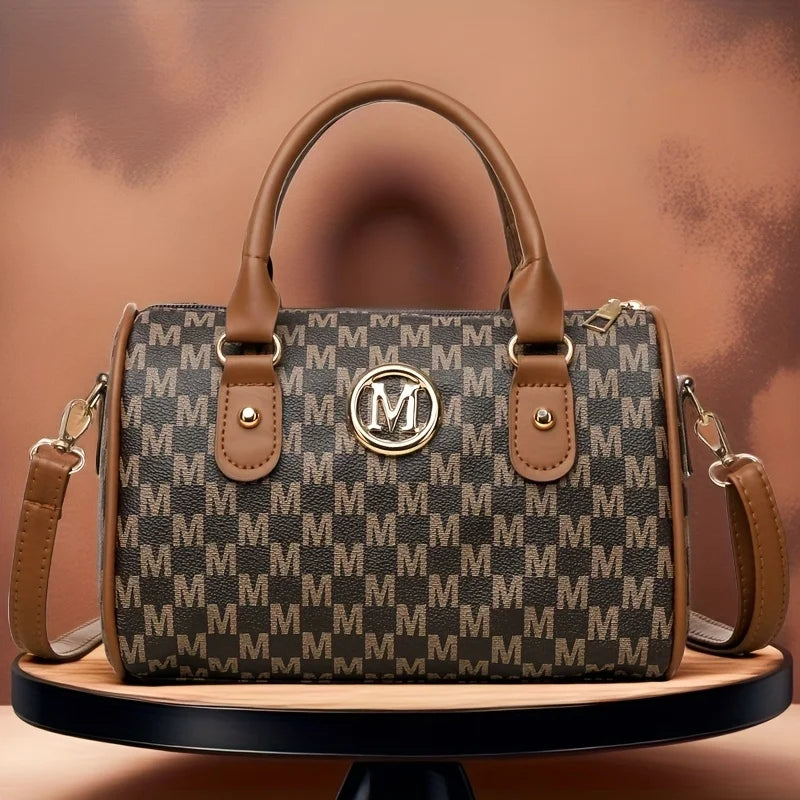 Vintage PU Leather Alphabet Bag | Golden "M" Logo Crossbody Purse Luxegan