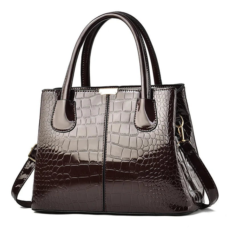 Luxury Patent PU Leather Shopping Tote | Structured Alligator Satchel Luxegan