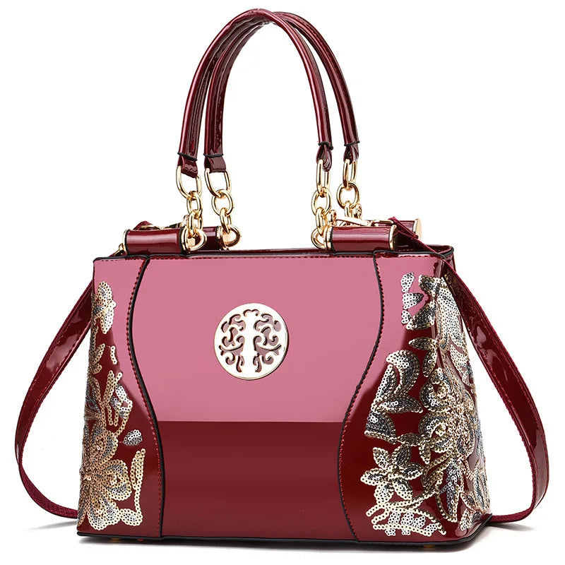 New Patent Leather Shiny Women’s Bag | Luxury Designer Atmospheric Handbag | High-Gloss Fashion Shoulder & Messenger Bag | Sophisticated Large Capacity Saffiano Satchel (Model 19NBY-124) Luxegan