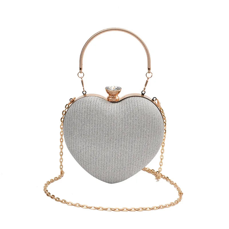 Luxury Heart-Shape Shoulder Bag for Women | Fashion Chain Strap Crossbody Bag | Faux Fur Decorated Shell Handbag for Weddings & Evening Parties Luxegan
