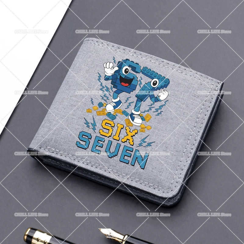 Anime "Six Seven" Brainrot Canvas Wallet | Sophisticated "Multi-Card Slot" Silhouette | High-End Boys Folding Billfold & Card Holder | "Dignified" High-Performance Short Coin Purse for Radiant Versatile Styling Luxegan