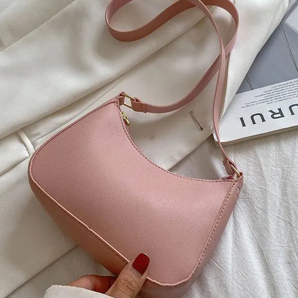 Retro PU Leather Shoulder Bag | Casual Solid Color Underarm Hobo Purse Luxegan