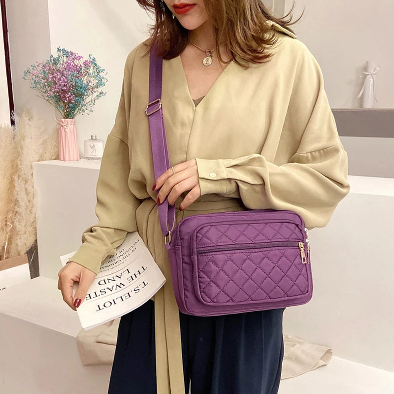 Women’s Korean Fashion Large Capacity Shoulder Bag | Classic Embroidery Thread Satchel for Middle & Old Age | Simple & Practical Nylon Crossbody Bag Luxegan