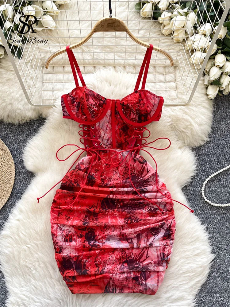 Patchwork Camisole Sleeveless Lace-Up Slim Sheath Knee-Length Dress – Non-Stretch Polyester, Natural Waist, Summer Luxegan