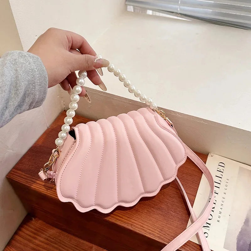 Minimalist Shell Shoulder Bag | Sophisticated "Pearl Decorated" Silhouette | High-End TPU Leather Handbag | "Dignified" High-Performance Cute Crossbody for Radiant Versatile Styling Luxegan