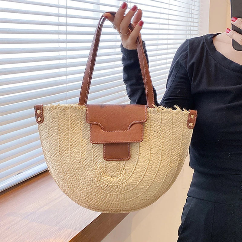 Designer Woven Straw Tote | Large Capacity Beach & Shopper Bag Luxegan