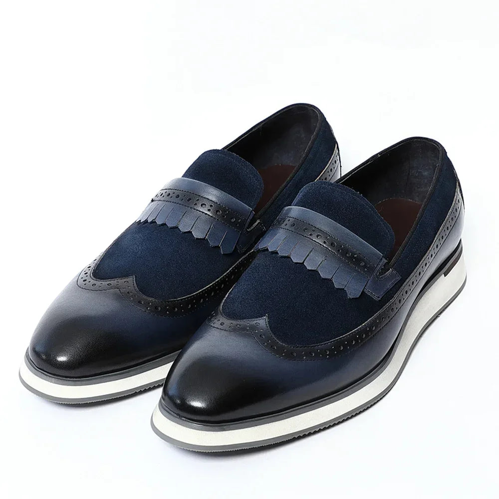Many Colors Classy Men's Genuine Leather Tassel Loafers | Cow Suede Wingtip Brogue Casual Business Flats Luxegan