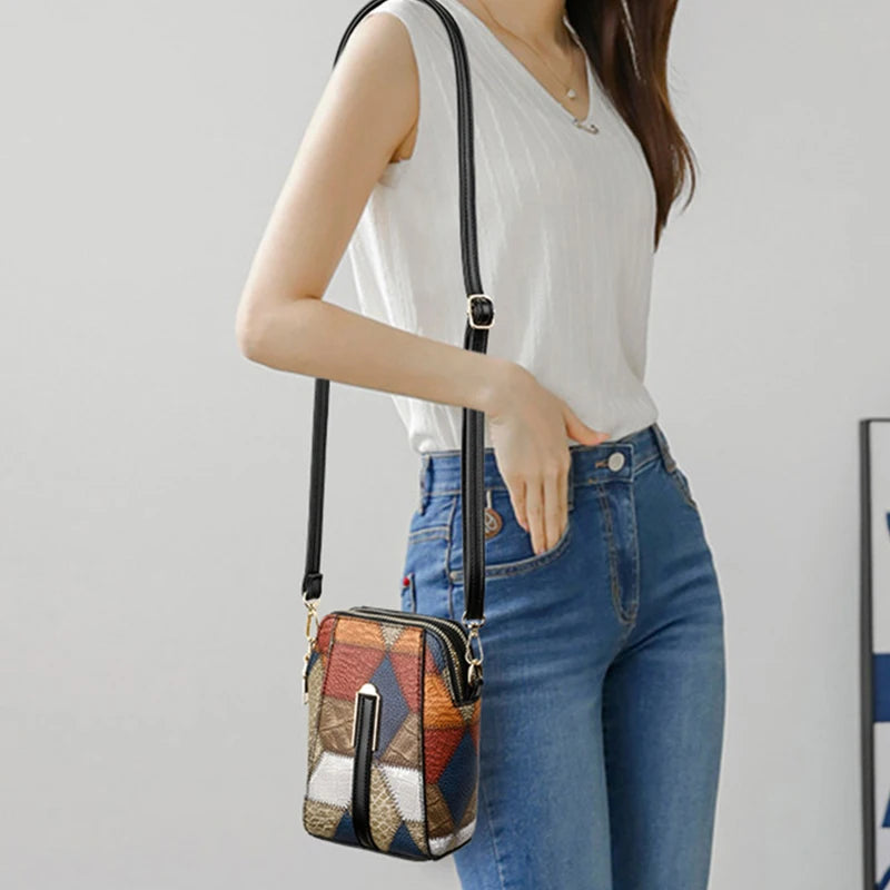 PU Leather Patchwork Shell Bag | Luxury Designer Small Crossbody Phone Purse Luxegan