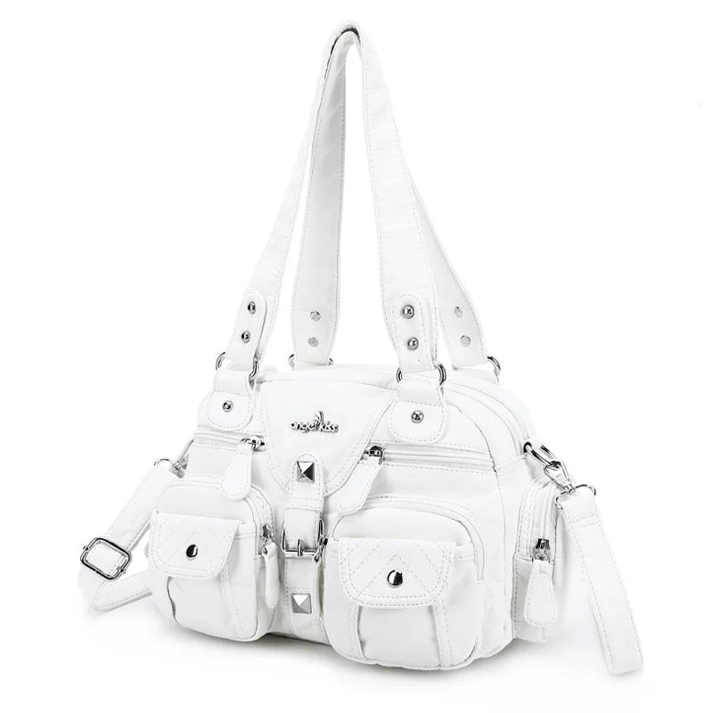 Women’s Rose Top-Handle Satchel | Luxury PU Leather Dumpling Bag | Versatile Crossbody & Shoulder Purse with Organized Interior