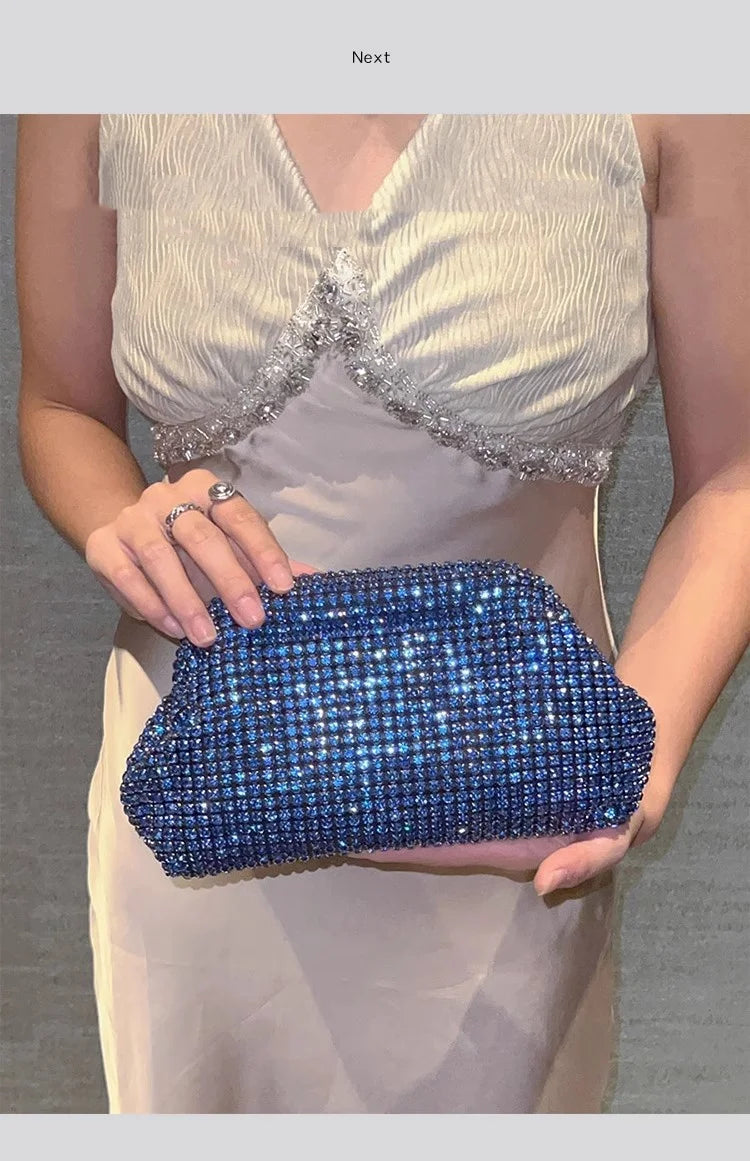 Luxury Glitter Cloud Bag Women's Handbag | Crystal Shiny Rhinestones Diamond Evening Bag (Wedding Party Clutch Purse Shoulder Bag) Luxegan