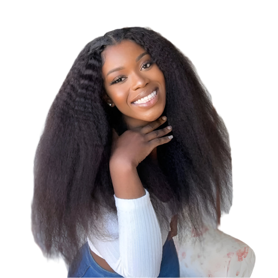 Kinky Straight U-Part Wig | Black & Brown Human Hair for Seamless Blend Luxegan