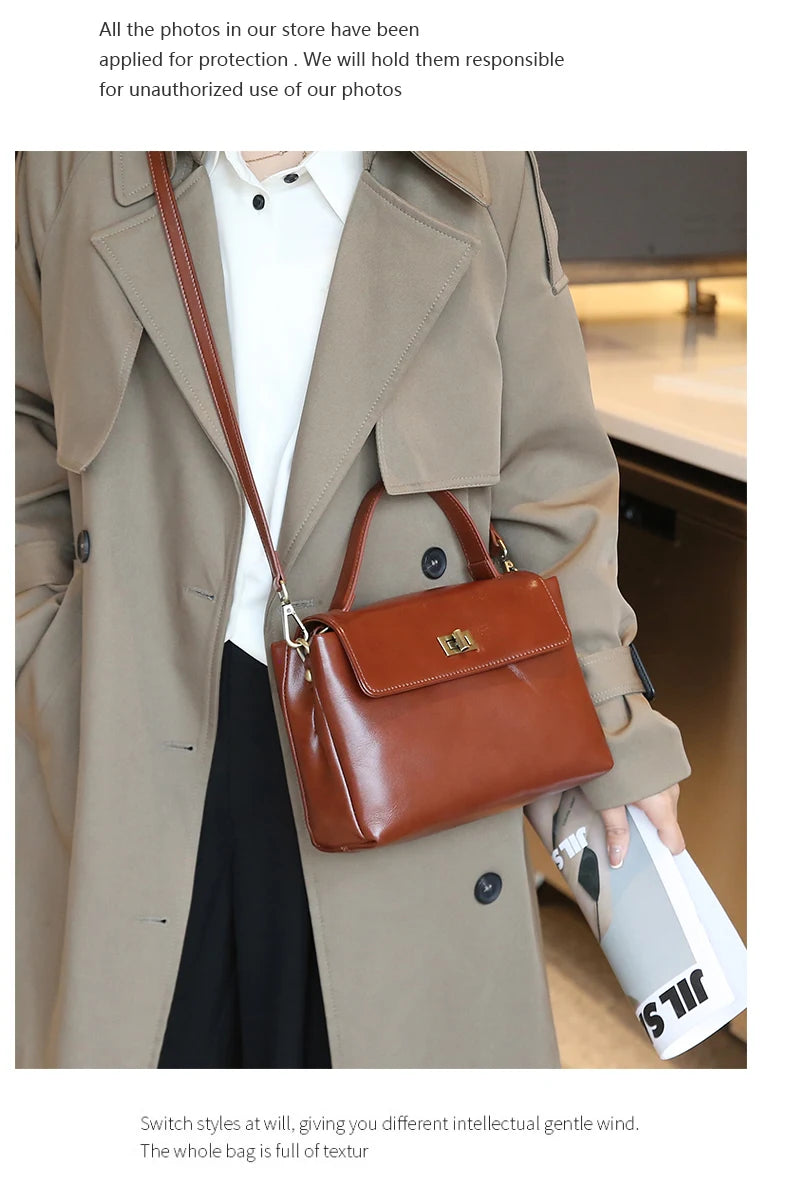 Women's Cow Genuine Leather Shoulder Bag Female Soft Natural Cowhide Retro Handbags Ladies Fashion Trend Commute Crossbody Bags Luxegan