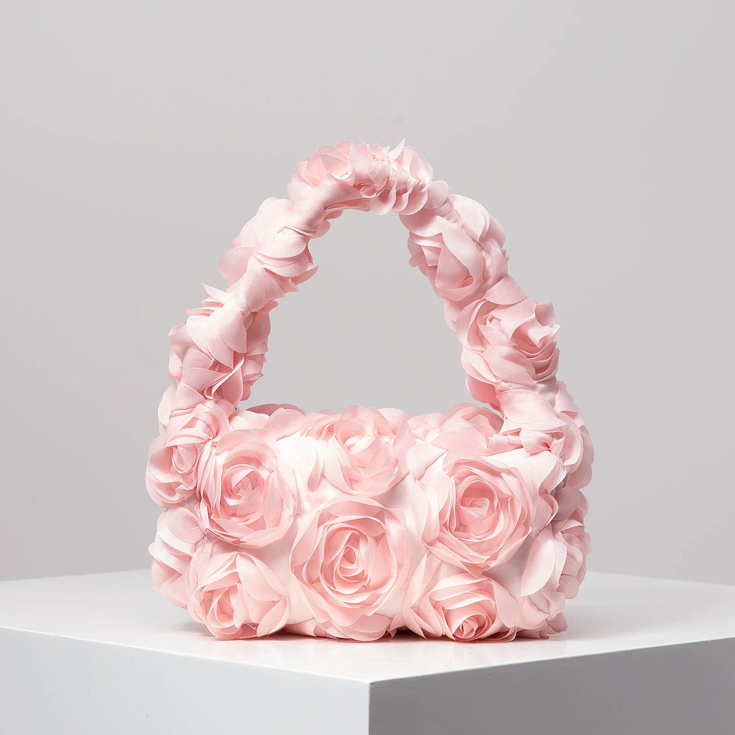 Polyester Floral Small Square Bag | Elegant Rose Zipper Wedding Party Handbag Luxegan