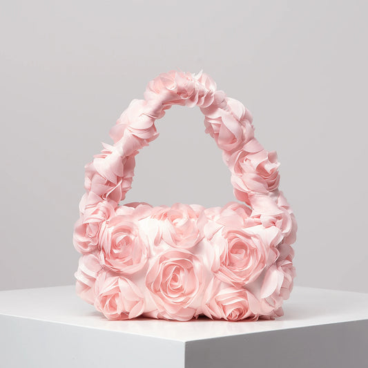 Polyester Floral Small Square Bag | Elegant Rose Zipper Wedding Party Handbag Luxegan