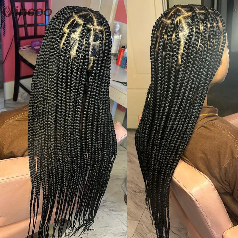 Synthetic Large Box Braided Wigs Jumbo Knotless Full Lace Front Wigs For Black Women Jumbo Tribal Braids Faux Locs Cornrows Wig Luxegan