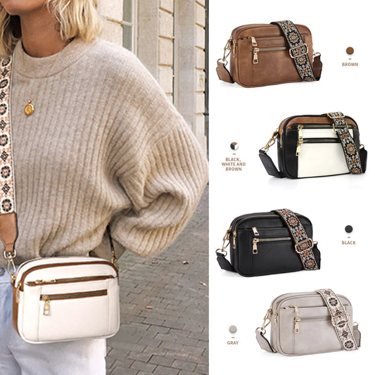 Stylish Wide Strap Leather Crossbody Bag | Color-Matching & Small Square Shoulder Bag Luxegan
