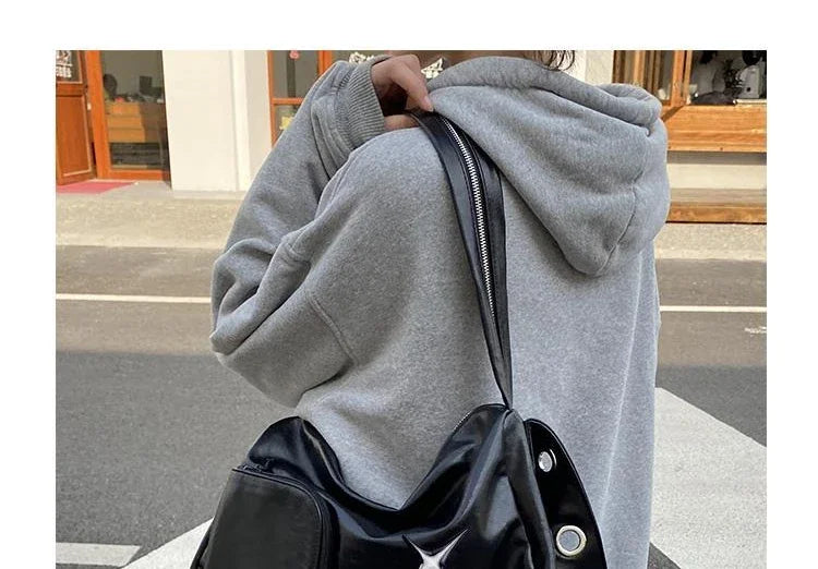 Silver Y2K Tote Bag for Women | Aesthetic Luxury Designer Large Capacity Shoulder Bag (Commuter PU Leather Shopper Handbag) Luxegan