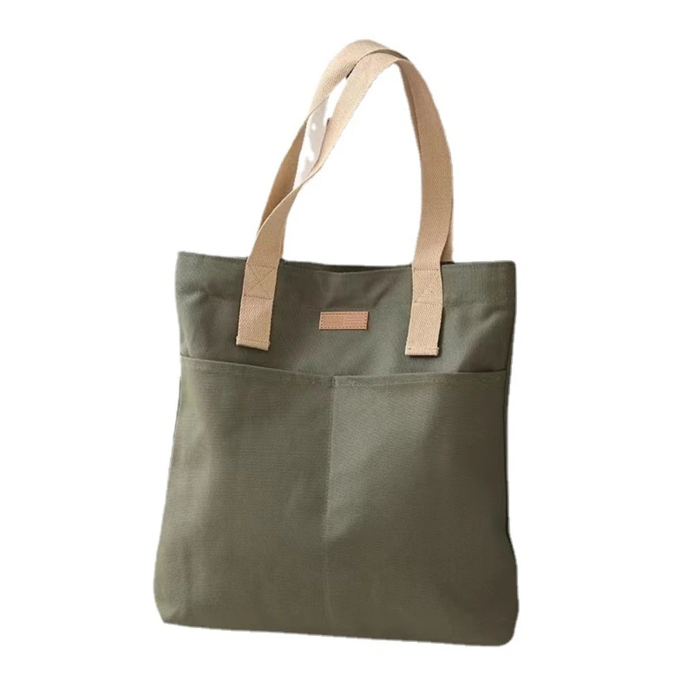 1Pc Women's Tote Bag Canvas Sewing Thread | Large Capacity Advanced Sense Handbag & Convenient Practical Female Commuter Bag Luxegan