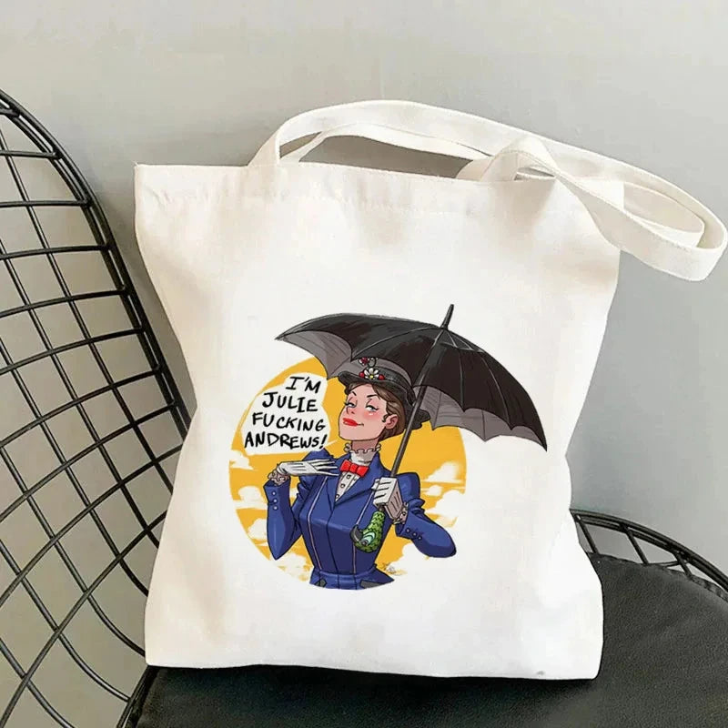 Soft Unisex Canvas Mary Poppins Tote | Kawaii Harajuku Large Capacity Shopping Bag Luxegan