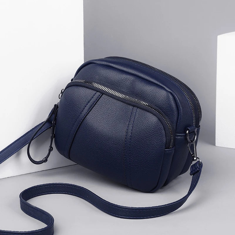 Solid Color Fashionable Rivet Zipper Women's Mobile Phone Bag | Simple Soft Leather Shoulder Crossbody Small Square Bag Luxegan