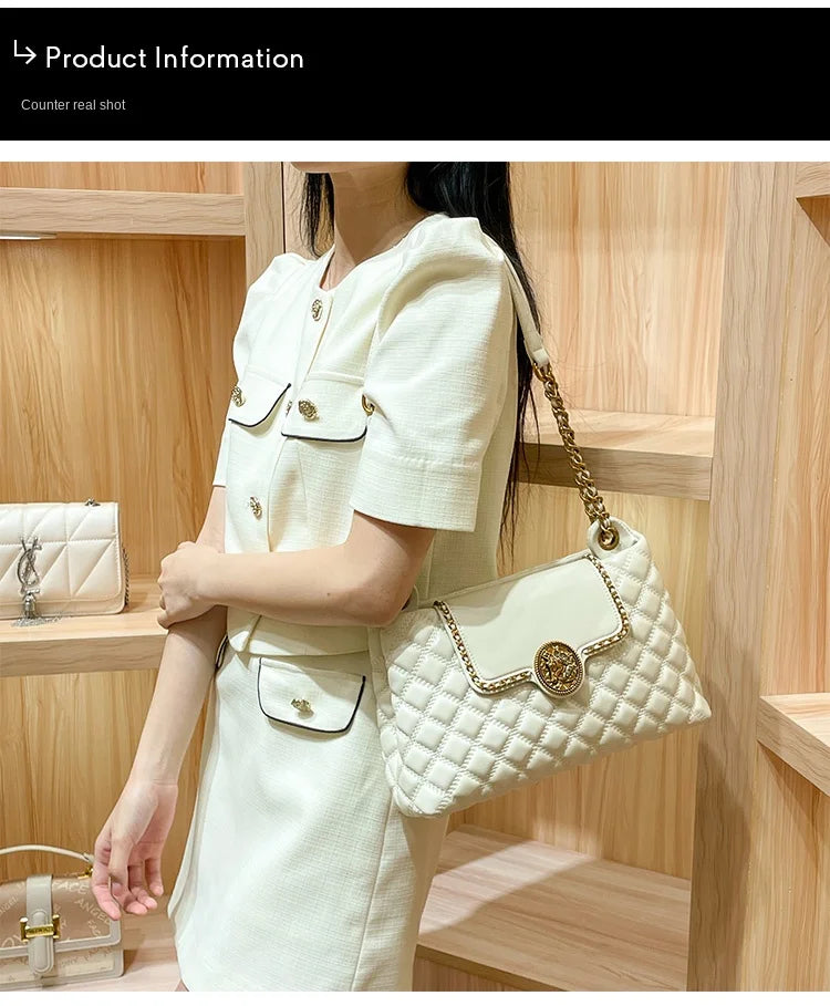 Luxury Genuine Leather Chain Shoulder Bag for Women | New Designer Large Capacity Underarm Handbag (Diamond Lattice) Luxegan