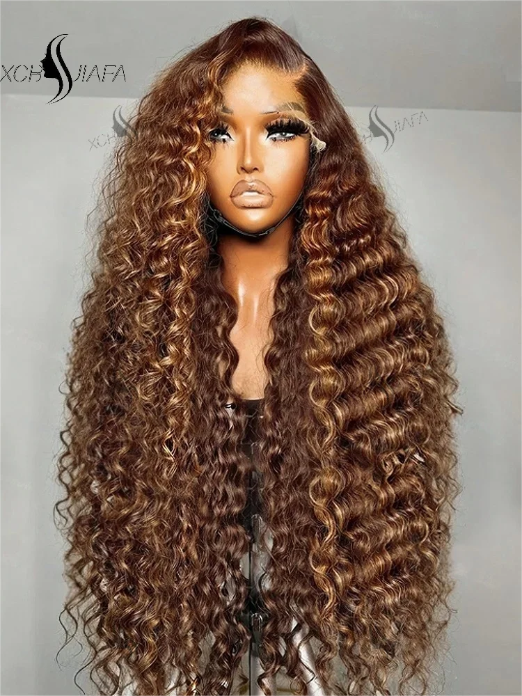 250% Density Highlight Water Wave Wig | Sophisticated 13x6 HD Transparent Lace Frontal | Elegant #4/27 Ombre Brazilian Virgin Hair | "Dignified" 30-Inch Glueless Remy Hair for Radiant Versatile Styling Luxegan