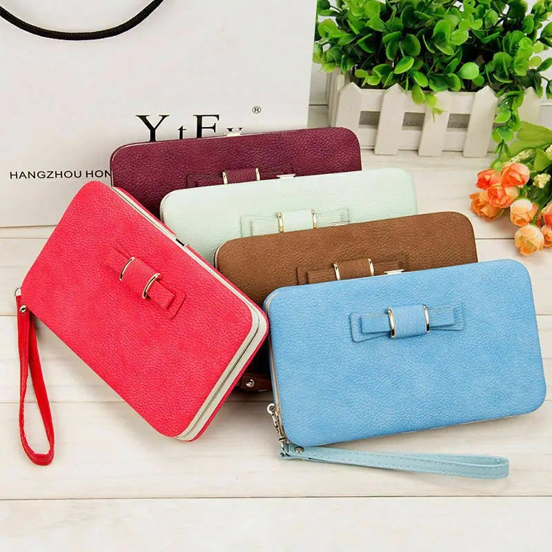 Fashion Women Clutch Wallet Long Card Holder Case Purse Cellphone Case Handbag With Wristlet